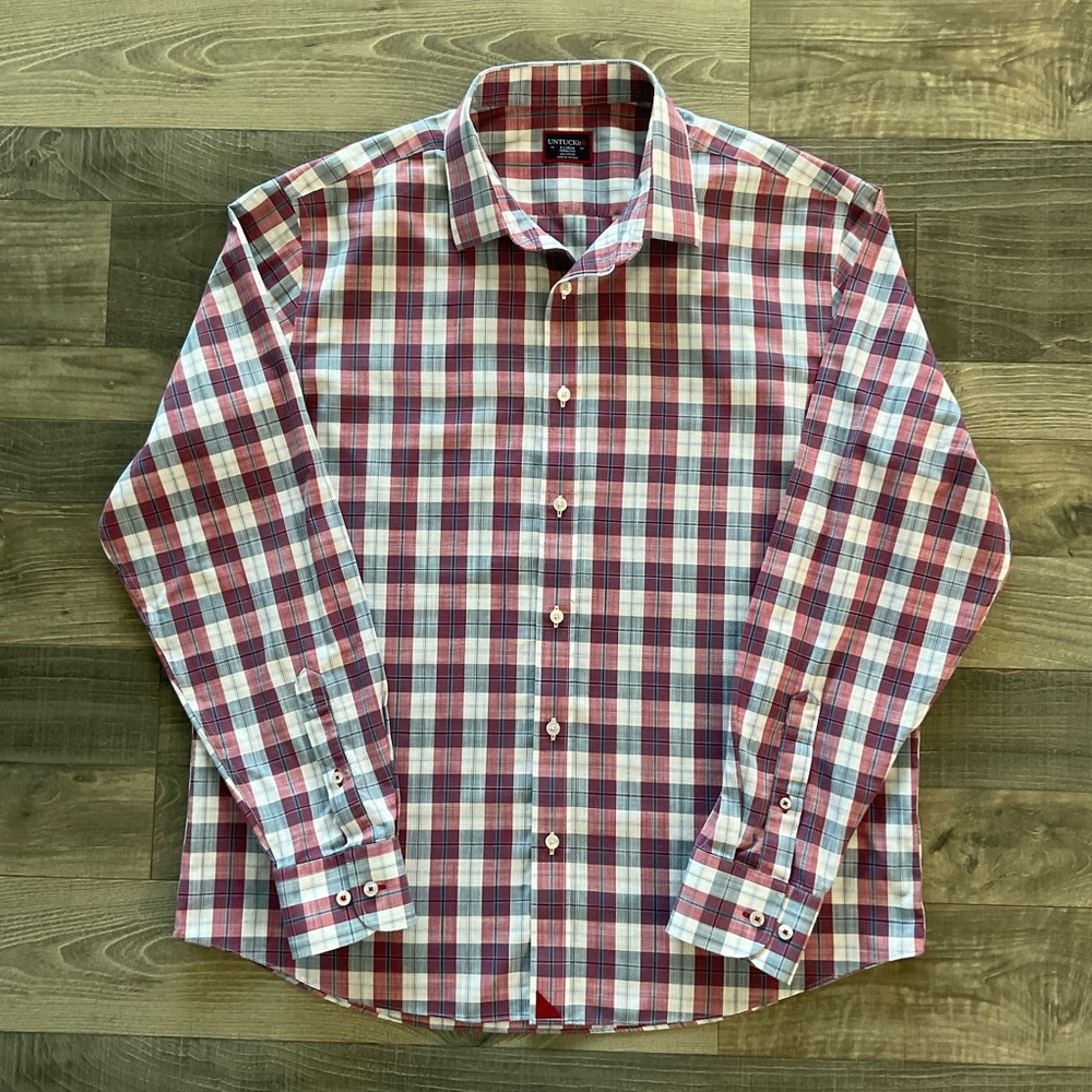 UNTUCKit Denner Long Sleeve Button Up Wrinkle Free Shirt Men’s XL Red Blue White